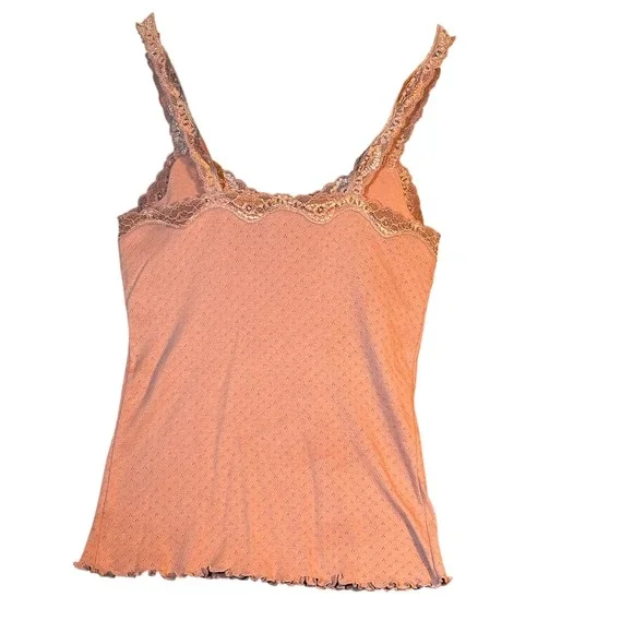 Moda International Camisole Women Med Rose Pointelle Lace Trim Cotton Romantic - Picture 3 of 14